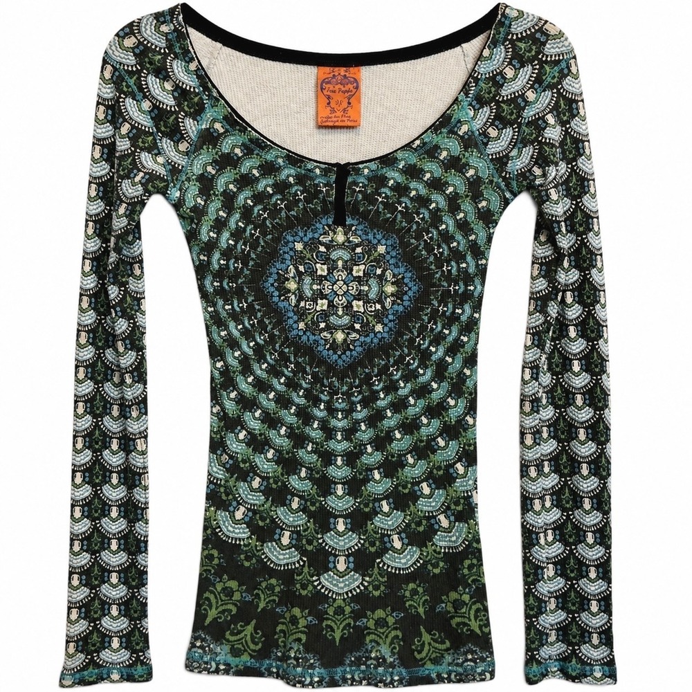 Free People Vintage 90s Rare Orange Tag Mandala Thermal Top S Made in Peru